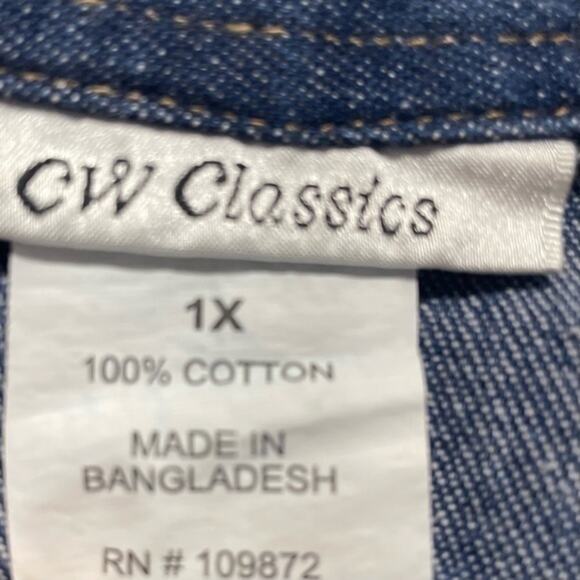 CW Classics Denim Button Down Shirt Floral embroidery Plus size 1X - Picture 4 of 9